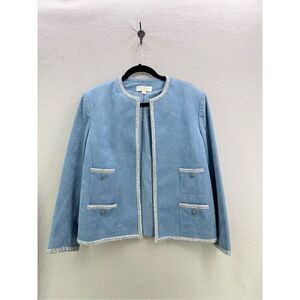 Vintage Adolph Schuman For Lilli Ann Womens Blue Ultra Suede Blazer Jacket Large